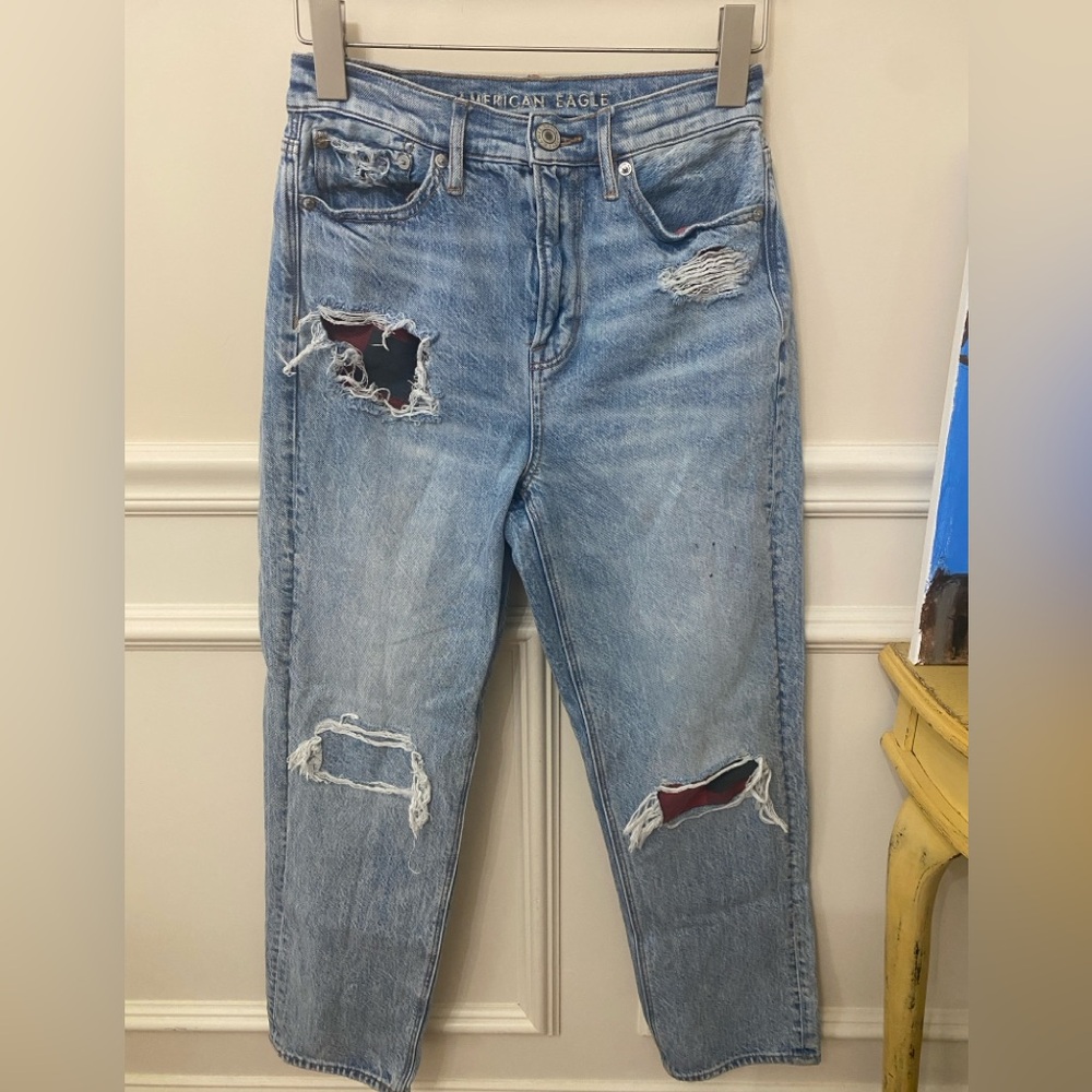 American Eagle Outfitters Light Blue Denim Jeans Highest Rise 90s Boyfriend Fit